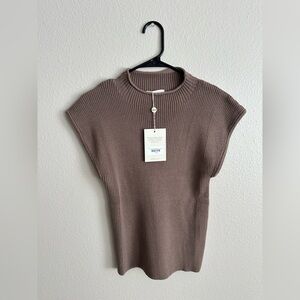 Tan Bohme Ribbed Sleeveless Mockneck Sweater